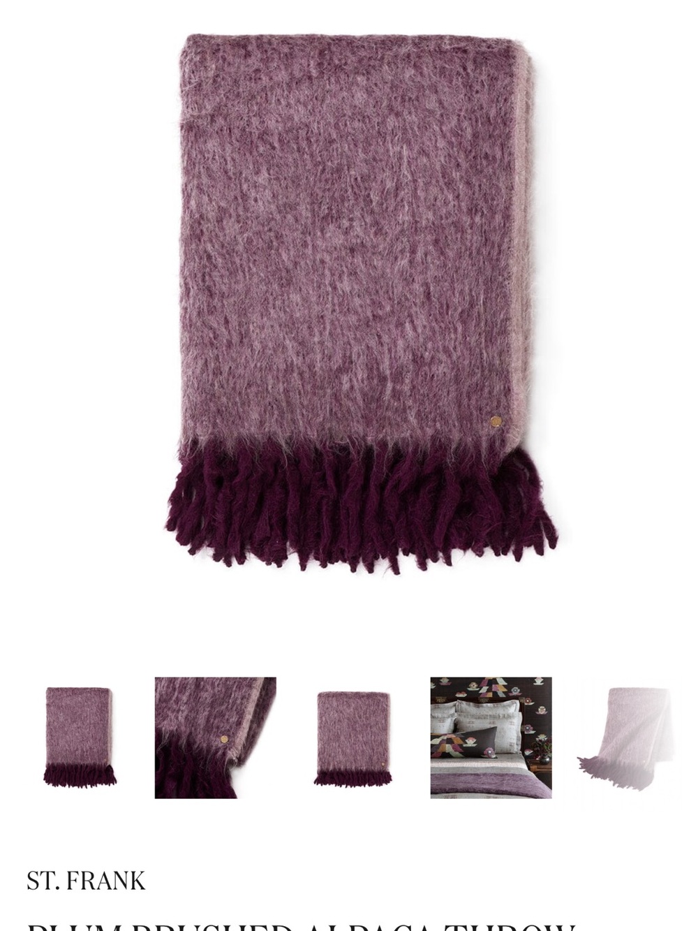 St. Frank Plum and Deep Plum Brushed Alpaca Fringe Throw